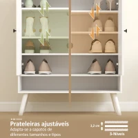 HOMCOM Sapateira de 2 Portas em Ripas Sapateira para Entrada com Prateleiras Ajustáveis Compartimento Aberto para 15 Pares de Sapatos 75x35x97 cm Branco(m-5)