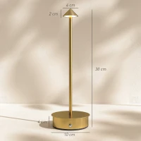 HOMCOM Conjunto de 2 Candeeiros de Mesa Recarregáveis por USB Reguláveis com Controlo Táctil 3000K/4500K/6500K Ø10x30 cm Dourado(m-3)