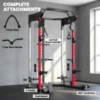 SPORTNOW Power Cage Smith Machine, Power Rack with Adjustable Cable Pulley System, Pull-Up Bar, Dip Station, Landmine(m-6)