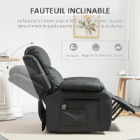 HOMCOM Fauteuil releveur électrique fauteuil relax électrique avec repose-pied télécommande et 2 pochettes 76x90x105cm noir(m-5)