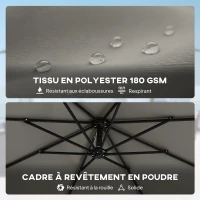 Outsunny Parasol Déporté de Jardin 3 m avec Base Croisée, Sac de Sable, Parasol Banane Rotatif 360°, Gris(m-7)