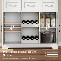 HOMCOM Amário de Cozinha Alto com Suporte para 8 Garrafas 4 Portas 3 Gavetas Prateleiras Abertas100x38x172 cm Branco(m-5)
