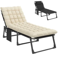 Outsunny Tumbona Plegable Ancha para Jardín con Respaldo Regulable 5 Posiciones, Colchón Acolchado, Reposacabezas, Bolsillo Lateral(m-7)