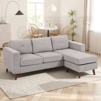 HOMCOM Canapé d'angle réversible en velours côtelé, canapé 3 places avec méridienne, cadre en acier, 192x137x84cm, gris clair(m-10)