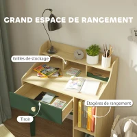 AIYAPLAY Ensemble bureau et chaise pour enfant avec étagères de rangement et tiroir, mobilier pour enfants de 3 à 10 ans, vert(m-5)