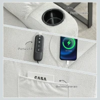 HOMCOM Poltrona Relax Reclinável Elétrica com Função Memória Apoio para Pés Controlo Remoto e Porta USB 94x90x105 cm Creme(m-9)