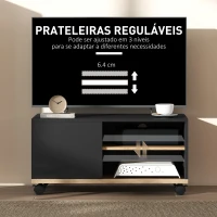 HOMCOM Móvel de TV com Rodas para Televisores até 42 Polegadas com 1 Porta 2 Compartimentos Abertos Prateleira 80x45x41 cm Preto(m-6)