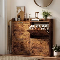 HOMCOM Sapateira de 4 Portas com Prateleiras Ajustáveis Estilo Industrial para 24 Pares de Sapatos 120x24x103 cm Castanho Rústico(m-2)