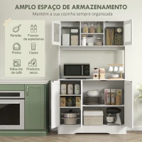 HOMCOM Armário de Cozinha com 2 Portas de Vidro Bancada Ampla para Micro-ondas Compartimentos Abertos Prateleiras Ajustáveis Branco(m-4)