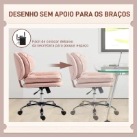 HOMCOM Cadeira de Escritório com Rodas Cadeira para Secretária com Função Inclinável Assento Amplo Sem Braços 60x65x83-93 cm Rosa(m-11)