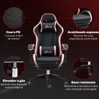 Vinsetto Cadeira Gaming de Couro PU com Altura Ajustável Reclinável 135° e Apoio para os Pés Retrátil 65x65x121-129 cm Preto(m-7)