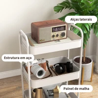 HOMCOM Carrinho Auxiliar de 3 Níveis com Rodas Carrinho de Armazenamento Deslizante para Cozinha Sala 45x30,6x79 cm Branco(m-6)
