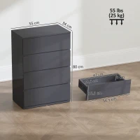 HOMCOM Commode 4 tiroirs, meuble de rangement à haute brillance, fermeture douce et silencieuse, 55 x 34 x 80 cm, gris(m-3)