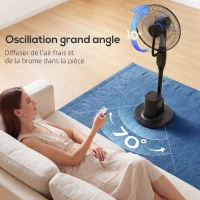 HOMCOM Ventilateur brumisateur silencieux 90W ventilateur sur pied 128cm oscillation 70° 3 vitesses 3 modes minuterie noir(m-6)