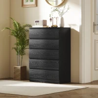 HOMCOM Cómoda 5 Gavetas Cômoda para Quarto Móvel de Arrumação Estilo Moderno 77x40x111,5 cm Preto Veteado(m-9)