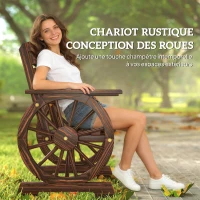 Outsunny Chaise de Jardin en Bois, Style Roue de Chariot, Siège Large à Lattes, Dossier Incliné, 66x55x90cm, Finition Carbonisée(m-4)