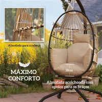 Outsunny Cadeira Suspensa com Suporte Cesta Dobrável Almofada e Encosto para Cabeça Interior e Exterior 120 kg Caqui(m-4)