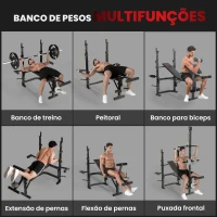 SPORTNOW Banco de Musculação Multifuncional Inclinável Banco de Pesos com Suporte para Barra Ajustável Extensão de Pernas  106x155x202 cm Preto(m-4)