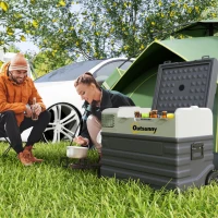 Outsunny Glacière électrique à compression 56L portable avec modes ECO/MAX, tige télescopique et roulettes, noir(m-10)