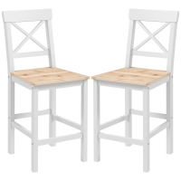 HOMCOM Lot de 2 tabourets de bar, chaises hautes campagne, dossier haut et repose-pieds, 41x46x97,5cm, blanc et bois naturel