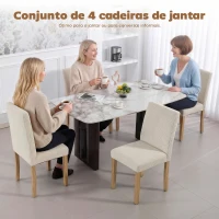 HOMCOM Conjunto de 4 Cadeiras de Jantar Cadeiras Modernas para Cozinha Encosto Alto Estofadas em Veludo Assento Acolchoado 44x56x90 cm Bege(m-4)