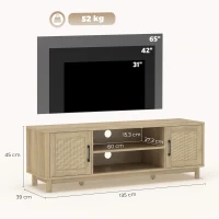 HOMCOM Comodă TV 135 cm, mobilier TV pentru televizor până la 165,1 cm cu 2 uși din ratan, 2 compartimente deschise, stejar(m-3)