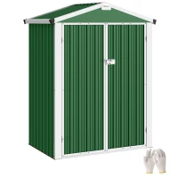 Outsunny Abrigo de Jardim Exterior 1,1 m² 133x87x178 cm com 2 Portas de Abrir, Telhado de Duas Águas e Luvas Verde(m-10)