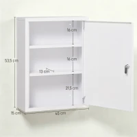 kleankin Armário de Parede para Medicamentos de Aço com 3 Prateleiras e 2 Chaves para Casa de Banho 40x15x53,5 cm Branco(m-3)