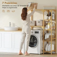 HOMCOM Estante para Máquina de Lavar em Bambu Móvel para Máquina de Lavar ou Sanita com Prateleiras Reversíveis e Ajustáveis 100x40x157 cm Madeira(m-4)