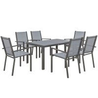 Outsunny Conjunto de Mesa e Cadeiras de Jardim com Cadeiras Empilháveis e Estrutura de Aço para Terraço e Pátio Cinzento Claro