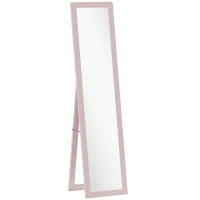 HOMCOM Espelho de Pé 37x155 cm Espelho de Corpo Inteiro Espelho de Parede Retangular com Estrutura de Madeira Rosa Claro(m-1)