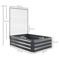 Outsunny Caixa de Plantio de Aço Galvanizado com Treliça para Plantas Trepadeiras e Fundo Aberto 80x115x125 cm Cinza Escuro(m-3)