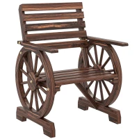 Outsunny Chaise de Jardin en Bois, Style Roue de Chariot, Siège Large à Lattes, Dossier Incliné, 66x55x90cm, Finition Carbonisée(m-12)