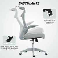 HOMCOM Cadeira de Escritório Ergonómica com Suporte Lombar e Apoios de Braços 3D Dobráveis Função de Basculante 64x65x108-118 cm Cinzento(m-8)
