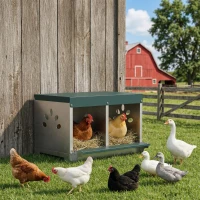 PawHut Ponedero para Gallinas de Acero Galvanizado con 2 Huecos para 2 Gallinas con Techo Impermeable y Ventilación Plateado y Verde(m-5)