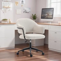 HOMCOM Chaise bureau ergonomique, fauteuil de bureau avec hauteur réglable, pivotant 360°, 63 x 65 x 83-92 cm, crème(m-9)
