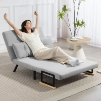 HOMCOM Sofá Cama Sofá Convertível em Cama de 2 Lugares Dobrável com Encosto Ajustável em 5 Níveis e 2 Almofadas 102x73x81 cm Bege(m-7)