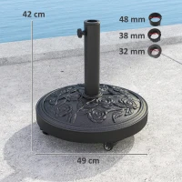Outsunny Pied de parasol, socle parasol extérieur en résine 21 kg, pour mât de Ø 32/38/48 mm, avec roues, Ø 49 x 42 cm, noir(m-3)