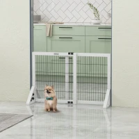 PawHut Barrière de sécurité pour chien barrière de protection à 2 panneaux largeur réglable 63-106 cm en bois acier blanc(m-10)