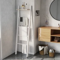 HOMCOM Toalheiro de Escada com Prateleira Superior e 4 Barras Suporte de Toalhas para Encostar na Parede  43x20x151 cm Branco e Carvalho(m-7)