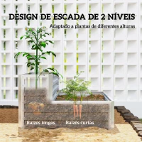 Outsunny Caixa de Cultivo de 2 Níveis em Aço Galvanizado com Design em Escada e Fundo Aberto  120x101x58 cm Prata(m-4)