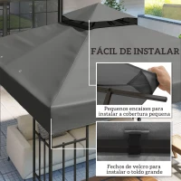 Outsunny Toldo de Substituição para Pérgola 3x3 m Toldo de Substituição com Teto Duplo Proteção UV 30+ Toldo para Pérgola Cinza(m-5)