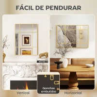 HOMCOM Espelho Retangular de Parede Espelho de Janela 70x50cm com Moldura Metálica Espelho Decorativo para Sala Quarto Dourado(m-5)