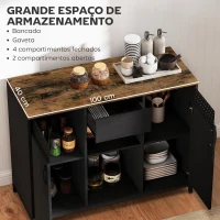 HOMCOM Aparador de 2 Portas com Orifícios 2 Compartimentos e Gaveta Prateleiras Ajustáveis 100x40x80 cm Preto e Castanho Rústico(m-4)