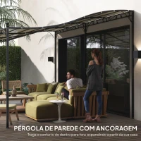 Outsunny Pérgola de Parede 3x6 m com Telhado Inclinado Orifícios de Drenagem e Estrutura Metálica Creme(m-6)