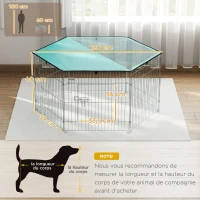 PawHut Parc pour chien, enclos chien 6 panneaux avec toit, modulable et pliable, enclos portable 60H cm avec porte, clôture pour chat, chiens de petit taille, intérieur et extérieur, argent, vert(m-3)