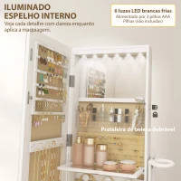 HOMCOM Espelho de Pé Giratório 360° com Espelho com Interior Iluminado Organizador de Jóias com Prateleiras e Gavetas 56x56x164 cm Branco(m-5)