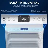 HOMCOM Desumidificador 10L/dia Silencioso com 3 Modos Ecrã LED Temporizador 24H Bloqueio Infantil e Drenagem Contínua Branco(m-4)