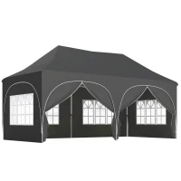 Outsunny Tenda Dobrável 6x3 m Pop-up com 4 Laterais Removíveis Altura Ajustável e Bolsa de Transporte Cinzento Escuro(m-1)