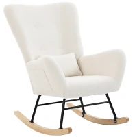 HOMCOM Poltrona Baloiço em Borrego Poltrona para Amamentação com Encosto Acolchoado Almofada e Base de Madeira de Borracha 67x82x100 cm Creme(m-1)